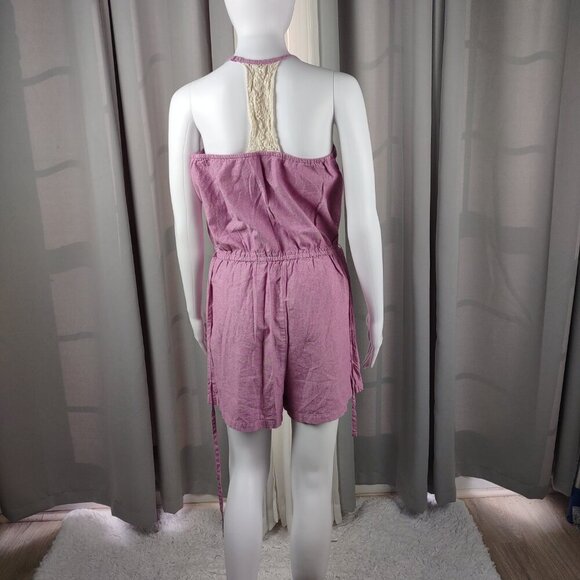 Mossimo Pink Crochet Back Romper 100% Cotton Knit Tie Waist Casual Size M - Picture 4 of 12